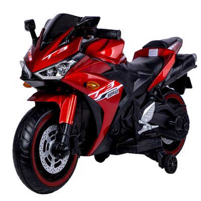 Kids Electric Motorcycle, 12V Kids Ride on Car LED Lights, Music Player & Horn with Training Wheels, Pedal, MP3, USB Port, Electric Motorcycle for Children Ages 3+, Gift for Boys & GirlsRed