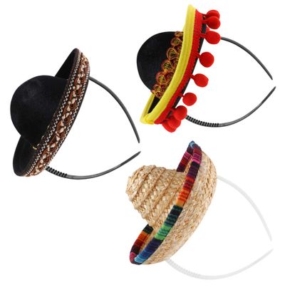 Healvian 3pcs Mexican Straw Sombrero Hats for Festivals Folk Style Mini Hats for Parties Sun for Celebrations and Daily Wear Multi