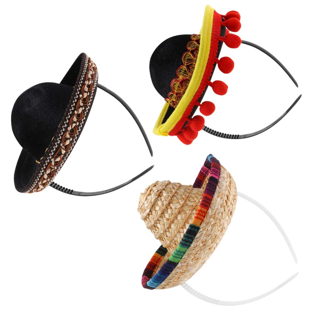 Healvian 3pcs Mexican Straw Sombrero Hats for Festivals Folk Style Mini Hats for Parties Sun for Celebrations and Daily Wear Multi