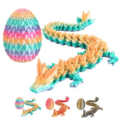 3D Printed Dragon Egg with Dragon Inside,12 Inch 3D Printed Dragon Egg Fidget ToyHome Office Decor Executive Desk Toys for Autism/ADHD (Rainbow Color)