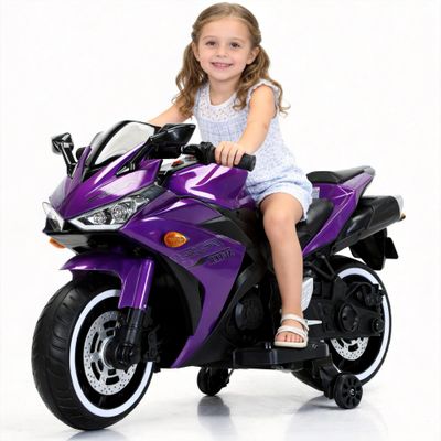 12V Kids Ride On Motorcycle with Training Wheels, Purple