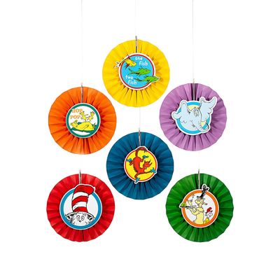 12" Dr. Seuss Hanging Paper Fans - 6 Pc.