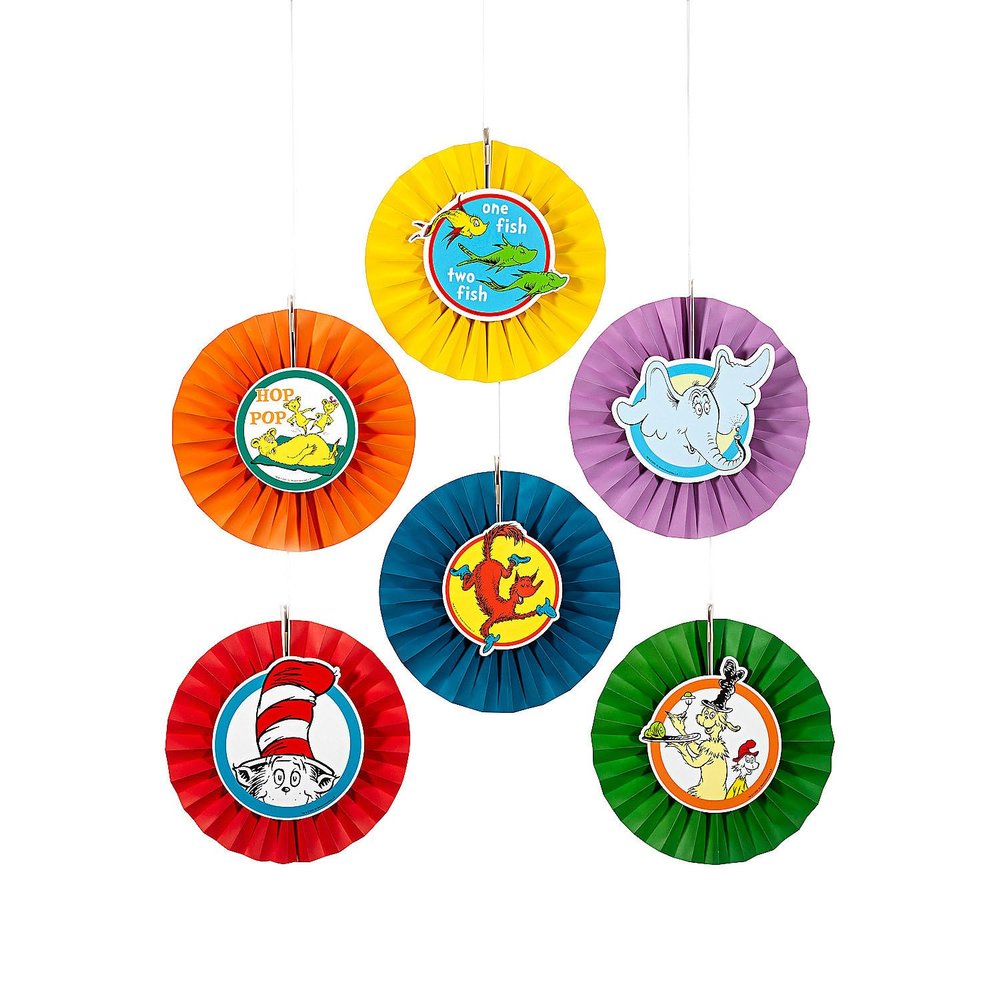 12" Dr. Seuss Hanging Paper Fans - 6 Pc.