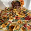 15-inch Decorative Doll in Sunflower Print Dress with Gold Trim and Floral Crown, Yellow and Red view 2