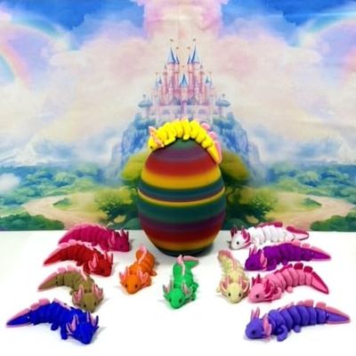 12pcs Baby Axolotl with Egg, 3D Printed Articulated Colorful Fidget Baby Axolotl, Tiny Animal Figures BA001-SET-RBW1