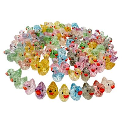 100pcs Mini Resin Duck,15 mm Dollhouse Dcor for Aquarium Decor Micro Fairy Garden Landscape Hide,Seek Party Toys,Easter Basket Stuffer, Gift for All Ages (Glitter-Multicolour)