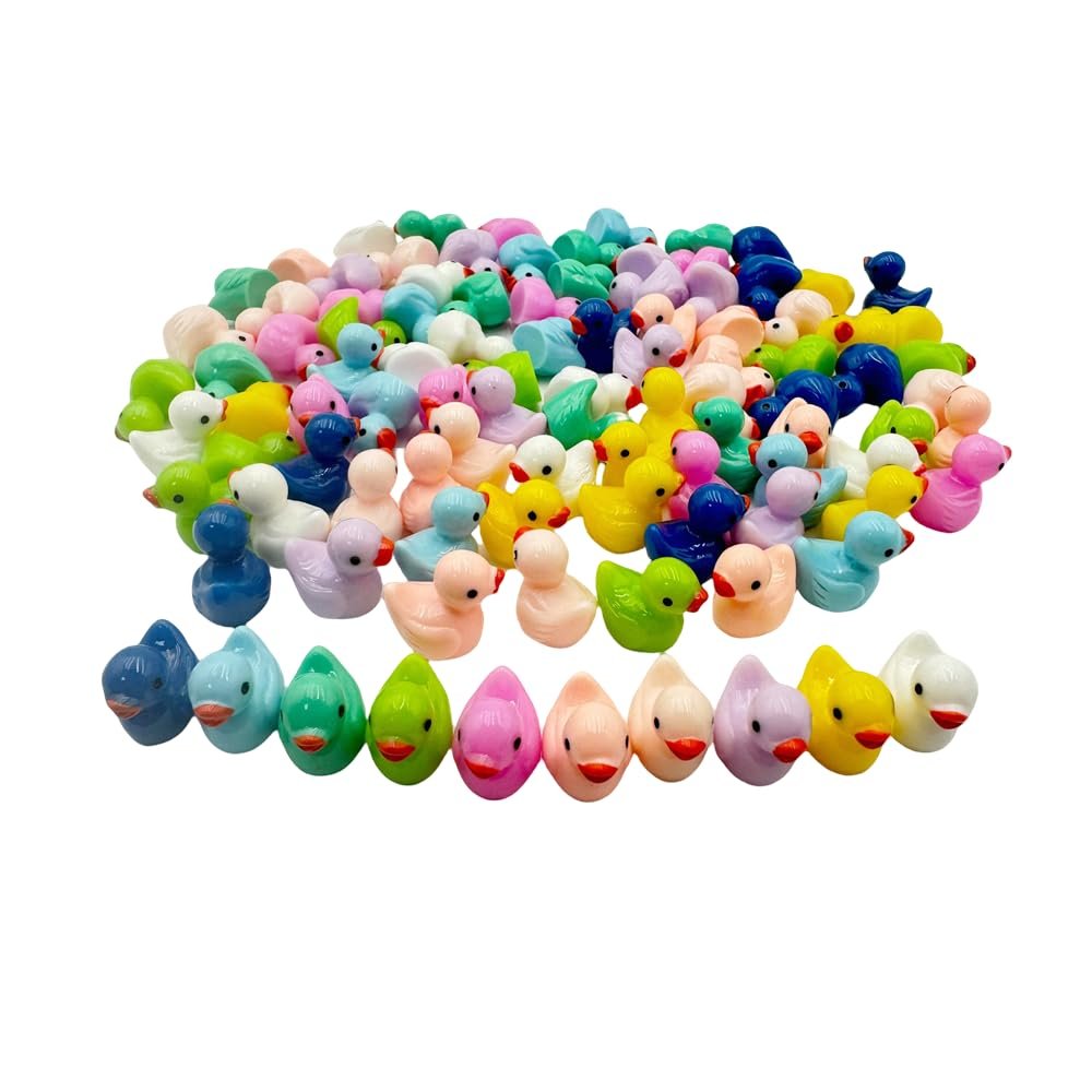 100pcs Mini Resin Duck,15 mm Dollhouse Dcor for Aquarium Decor Micro Fairy Garden Landscape Hide,Seek Party Toys,Easter Basket Stuffer, Gift for All Ages (Nonluminous-Multicolour)