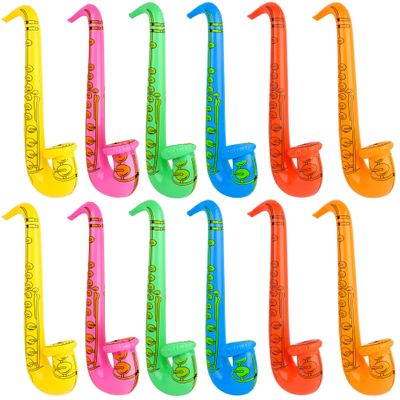 12 Pcs Inflatable Saxophone Assorted Colors Inflatable Microphones 66 cm Inflatables Saxophone Muscial Instrument for Musical Concert Themed Party Role Play Party Decoration Supplies, 7 Colors