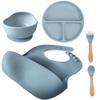 5-Piece Silicone Baby Feeding Set  Suction Bowl, Divided Plate, Adjustable Bib, Spoon & Fork  100% Food-Grade Silicone, BPA Free, Non-Toxic, Dishwasher & Microwave Safe view 1