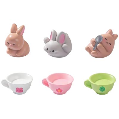 6PCS Brown Rabbit/Porcelain Cup Resin Figurines  Creative DIY Miniature Animal Ornaments for Micro Landscape, Fish Tank Aquarium Decor, Fairy Garden, Moss Decoration, Desktop Display, Car Accessories