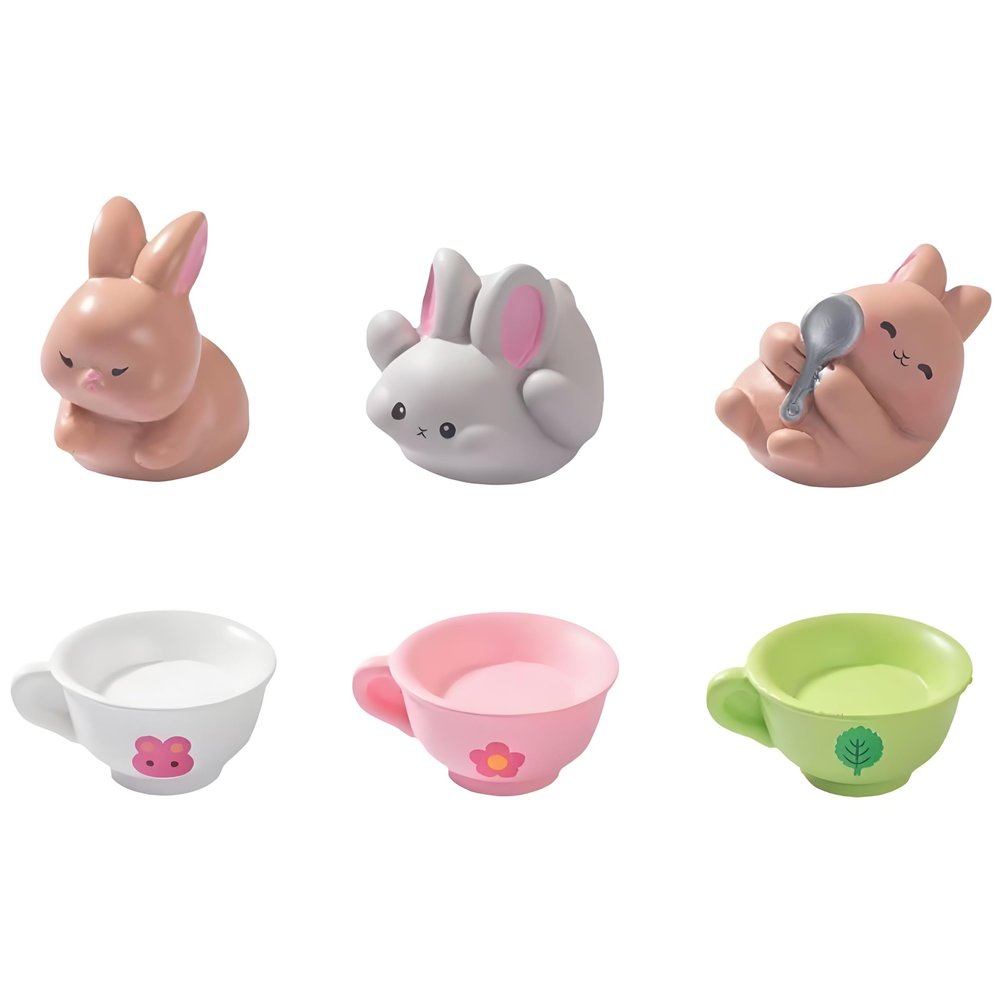 6PCS Brown Rabbit/Porcelain Cup Resin Figurines  Creative DIY Miniature Animal Ornaments for Micro Landscape, Fish Tank Aquarium Decor, Fairy Garden, Moss Decoration, Desktop Display, Car Accessories