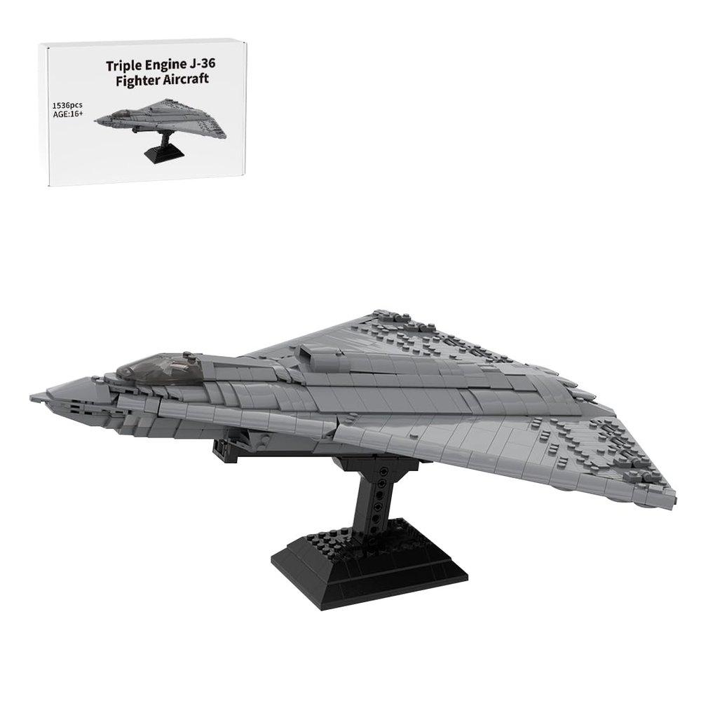 Aetheria Fighter Bomber J-36 Fighter Aircraft Bricks Set, Triple Engine Military Airplanes Designed by bru_bri_mocs, Collectors & Enthusiasts for Adult - 1536 Pieces