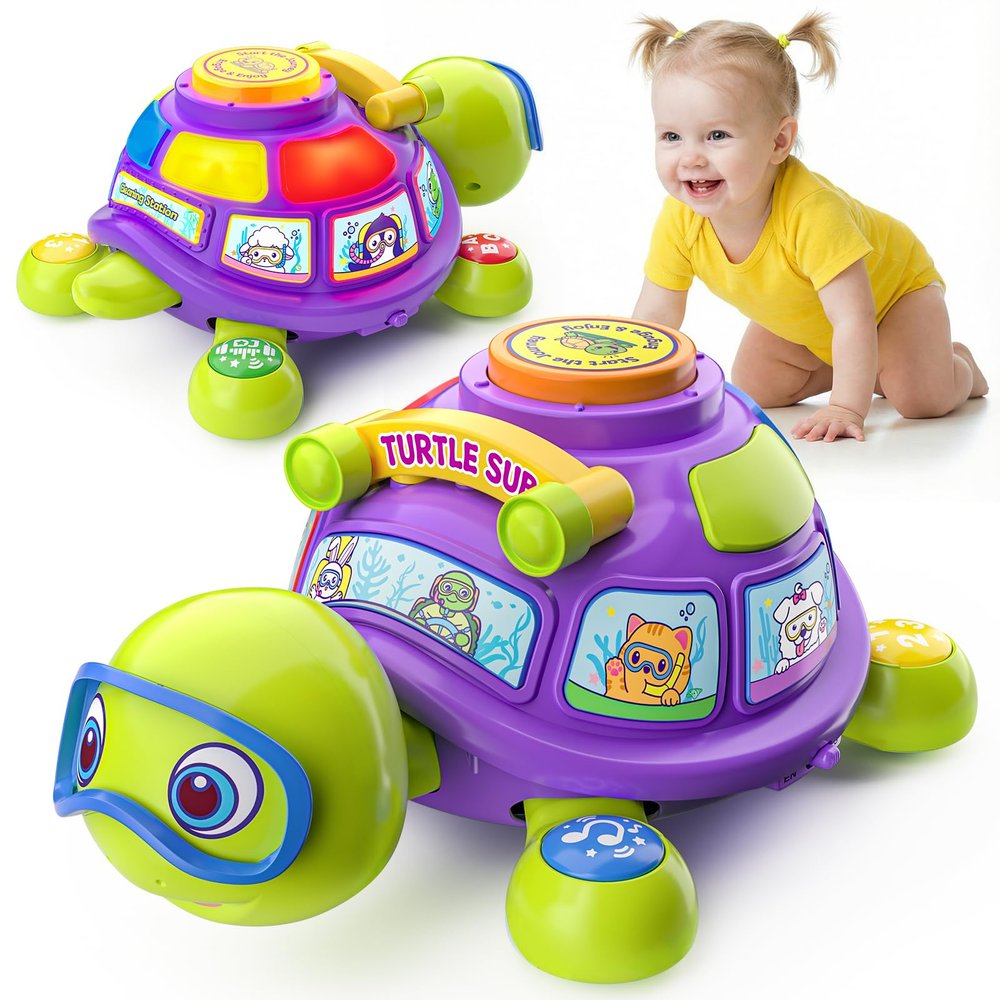 Baby Toys 6-12 Month, Musical Crawling Turtle, Infant Toys for 6 7 8 9 10 Month Old Boy Girl, Christmas Bilingual Baby Gifts for 3-6-9-12 Months Educational