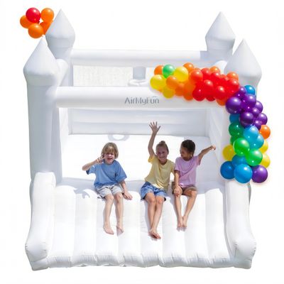 AirMyFun White Bounce House for Kids 3-10, Bounce House with Blower, Slide and Ball Hoop, Inflatable Bounce House Jumping Castle for Indoor Outdoor Fun, Inflatable Bouncer Made of Thick Material