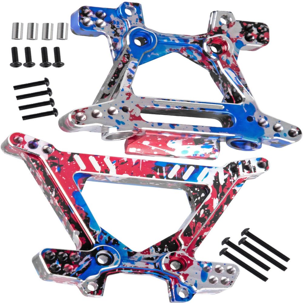 BRCatWPark Aluminium Shock Tower Shock Mounts Upgrades Part for 1/10 Slash Rustler Stampede Jato 4X4 (VXL)(BL-2s) 4WD,F0rd Fiesta ST Rally (VXL)(BL-2s),RC Front Rear Shock Mounts Hops Up,Colorful