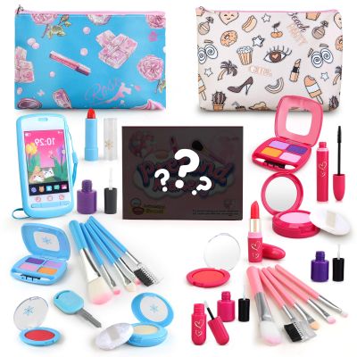 Woumserta Pretend Makeup Kit for Kids 3-5, Blue Fake Makeup Set for Toddlers Girls, Play Makeup Gifts for Little Girls Age 3 4 5 6 7 Year Old, Make Up Toys Birthday (Blue)