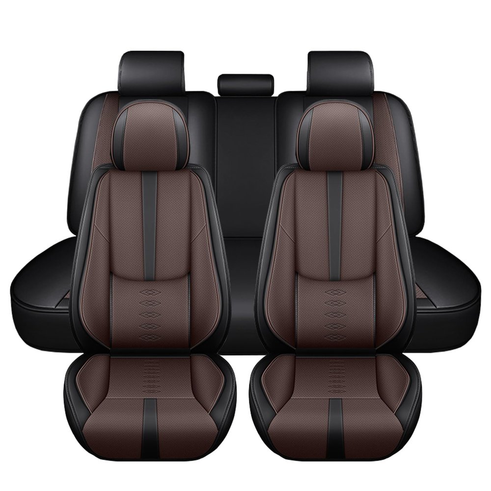 Cscevt Leather Seat Covers for Volkswagen VW Touareg 2 2008-2009,Premium Car Seat Covers Full Set,Waterproof Car Seat Protectors with Airbag,Comfort Interior Cover Seats for Cars(Black+Brown)