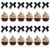12pcs Black Bow Cupcake Toppers, Ribbon Bow Cake Topper Coquette Bowknot Cupcake Picks Themed Party Decorations for Baby Shower Wedding Bachelorette Anniversary Decor view 1