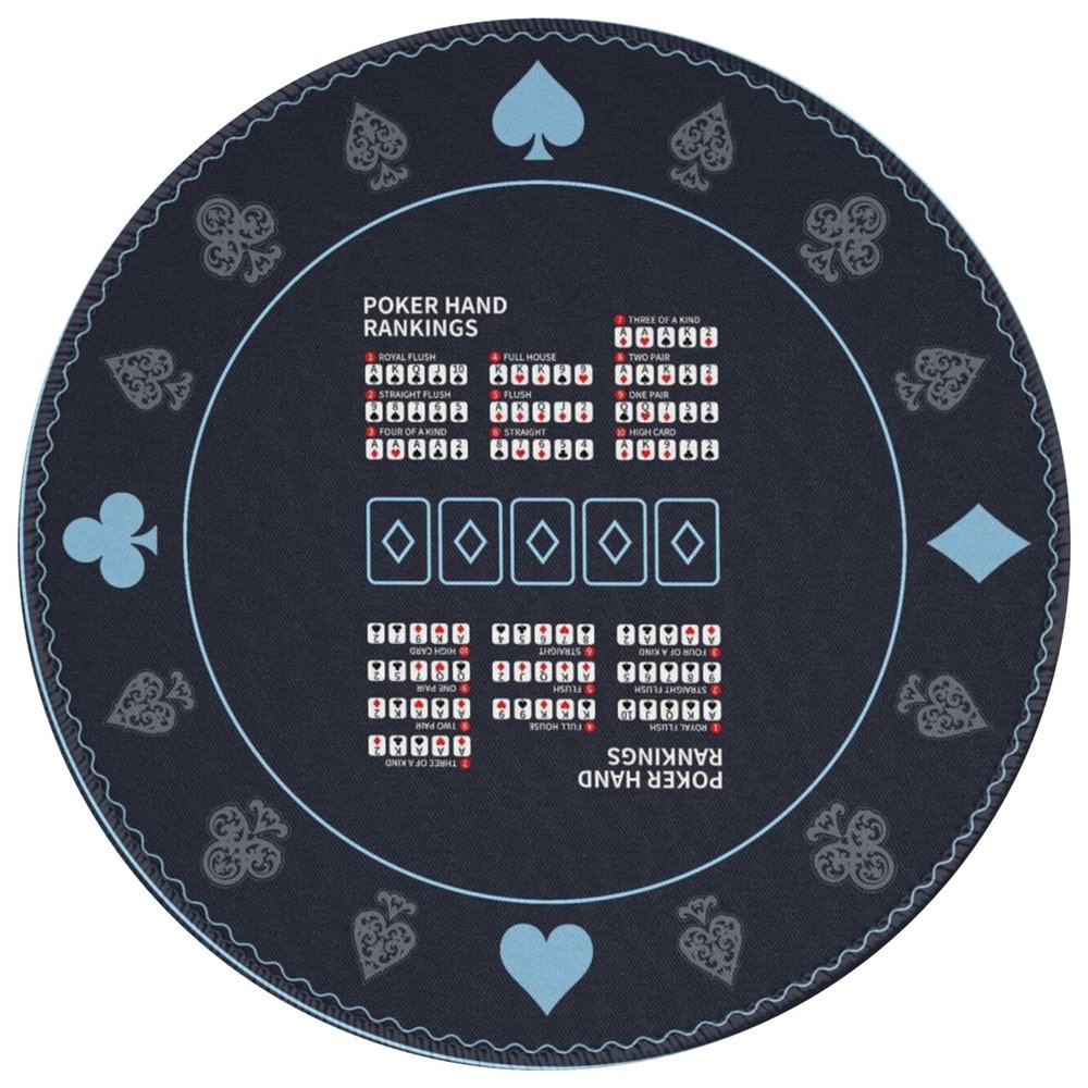 AQQA 47-Inch Round Poker Table Mat with Hand Rankings - Waterproof & Durable Texas Hold'em Mat, Foldable Poker Game Mat for Home Games, Tournaments, Card Nights (Foldable Design)