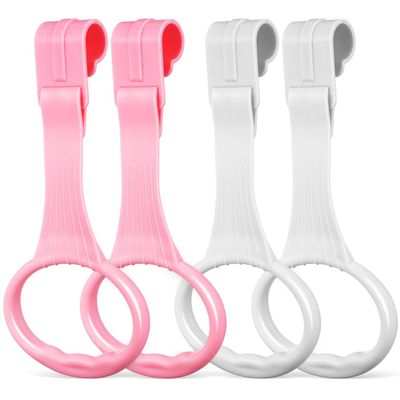 Homoyoyo 4 PCS Baby Pull up Rings: Baby Walking Exercises Assistant Rings,Play Gym Stand Up Assistant Bed -Infant to Stand Toys Crib Walking for Infant Toddler (Pink+White)