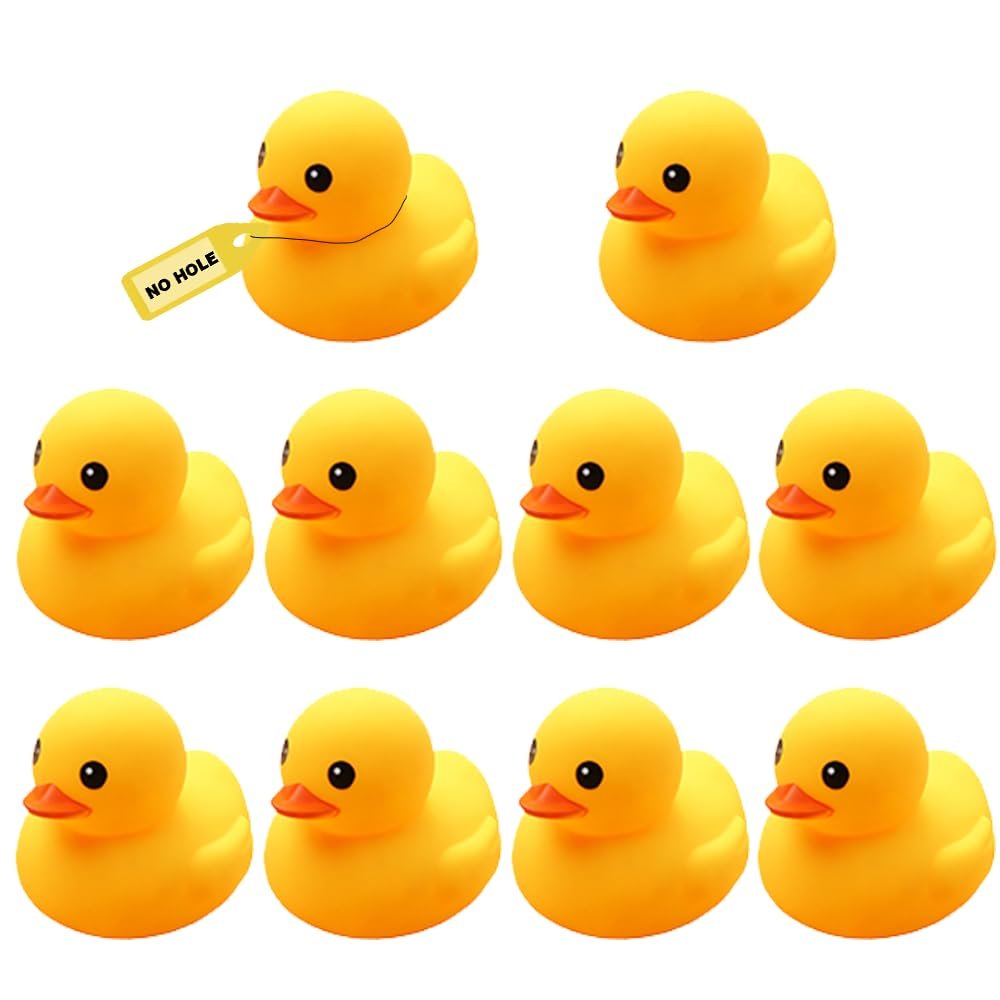 10Pcs No Hole Yellow Rubber Ducks Bath Duck Toys for Toddlers Boys Girls,Mold Free Yellow Ducky in Bulk Mini Ducks Baby Shower Duck Decorations Party Favors