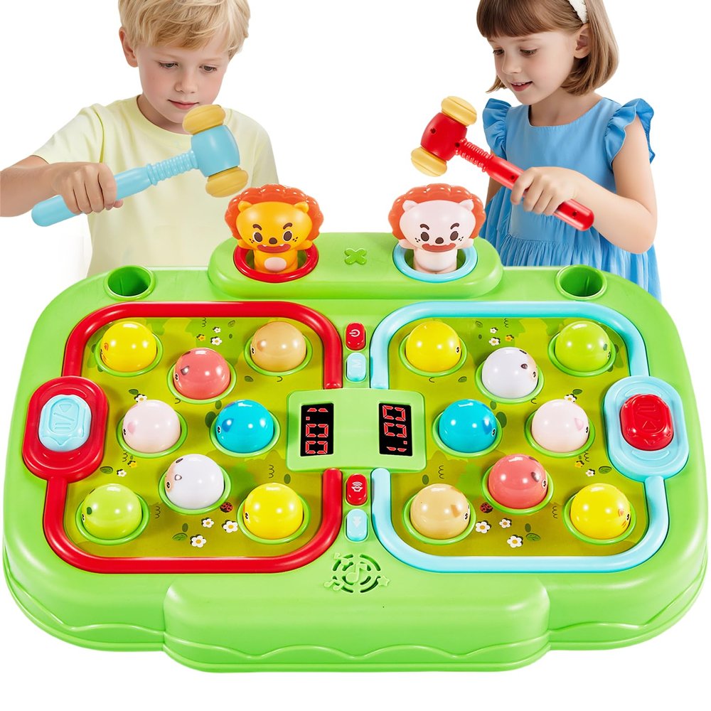 YOHOOLYO Whack A Mole Game for Toddlers, Interactive Pounding Toy for 3 Year Old Boys and Girls, Educational Whack Mole Game for Kids with Sound and Light, Gifts for Ages 3+, 2 Hammers & 5 Modes