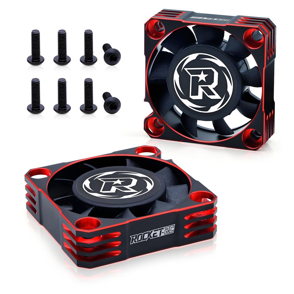 2 Pack Aluminum Motor Cooling Fan 40mm,16000RPM RC Car Fan ESC Heatsink for 1/10 1/8 Brushless Motor RC Car (Black Red)