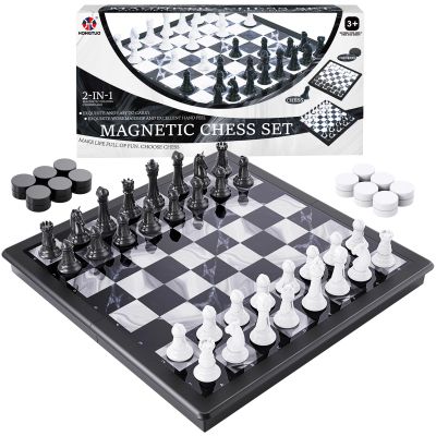 2-in-1 Chess Set and Magnetic Checkers Set - Foldable 13-inch Travel Board Game, Durable Plastic, Puzzle and Strategy Toys for Kids and Adults