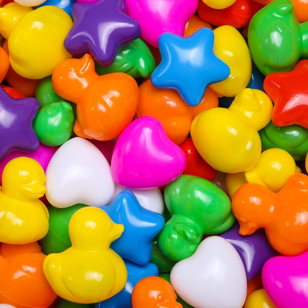 GOGOSO Ball Pits Balls Star Heart Duck Shapes Plastic Play Balls for Toddlers Kids Children, 200 pcs, Rainbow Color