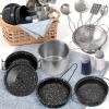 Veitch fairytales Kids Play Kitchen Toy Accessories Set Toddler Cooking Playset Colorful Stainless Steel Pots and Pans Birthday Gifts for 3+ Girls Boys (New Black) view 1