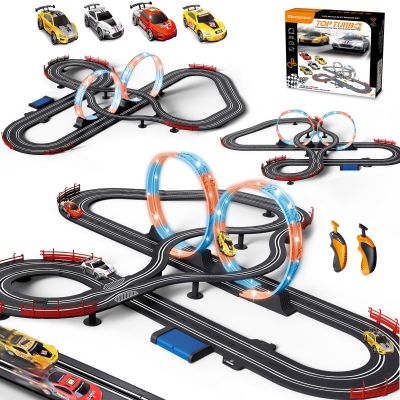 Slot Car Race Track 1:43 Scale For Kids LED Tracks Electric Powered Dual Racing 4 Cars with Headlights Toy Big Track Sets Gift for Boys Children 6+ Years Old