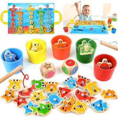 CITSKY Wooden Toddler Toys Fishing Game: Montessori Sensory Toys for 1 2 3 Year Old Boys Girls - Birthday Baby Gifts for 1 2 3 Year Olds - Color Sorting Shape Learning for Kids