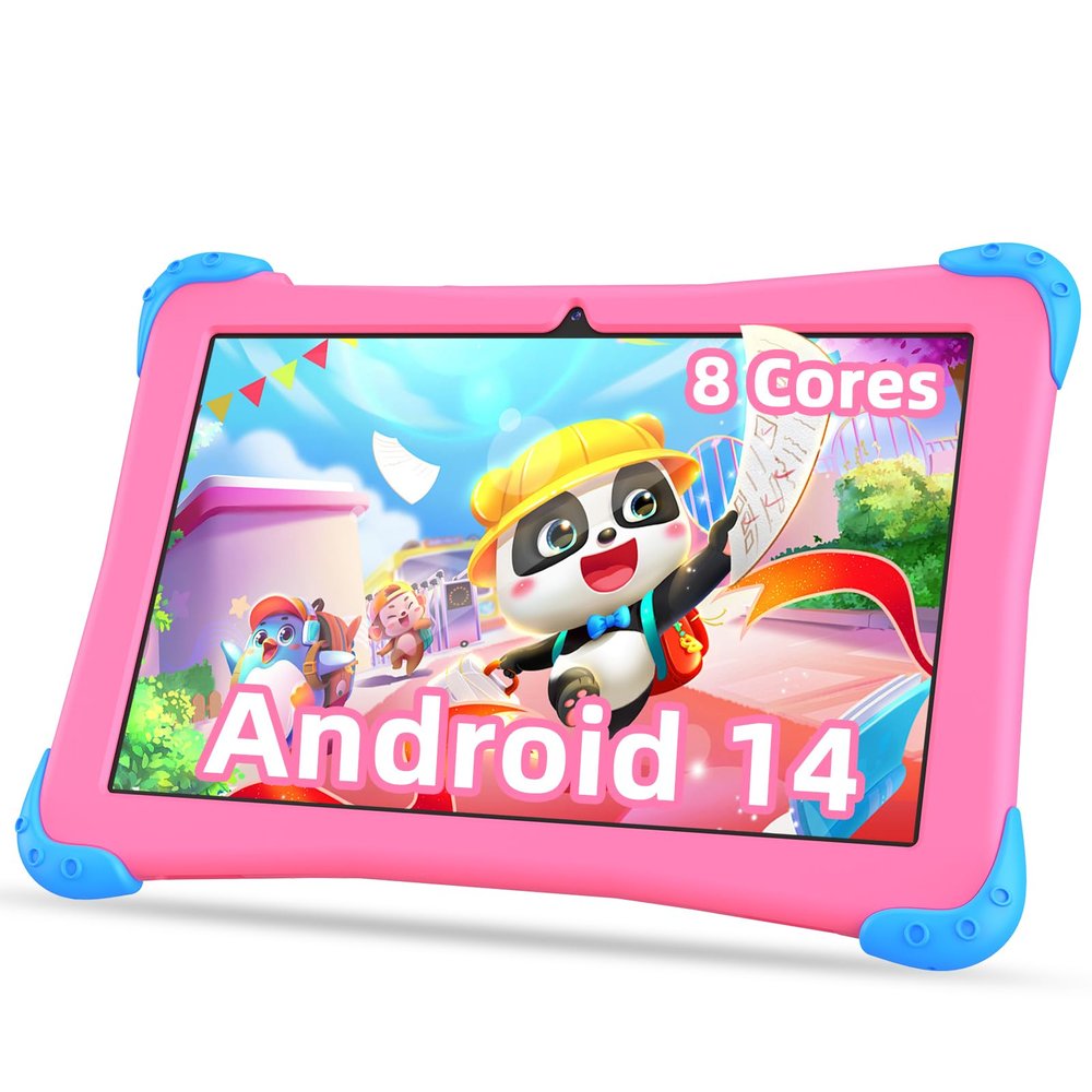 Fivahiva Kids Tablet 10 inch Android 14 with Case for Kid 3-12, Octa-core, 64GB (512GB Expansion), WiFi 6, Parental Controls, Google Kids Space, Great Gift for ToddlerPink