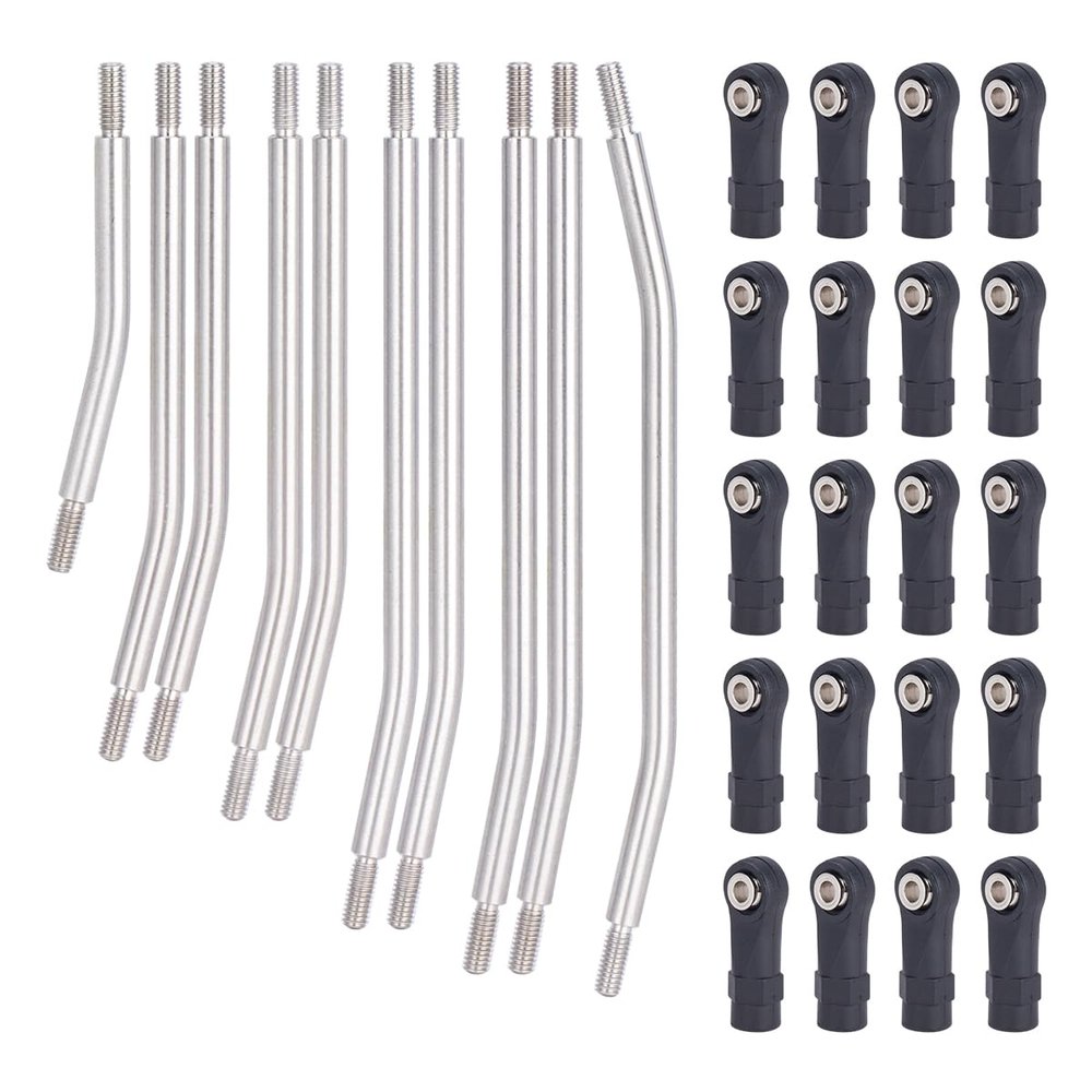 10Pcs Stainless Steel Links Rod Set with Ball End 313/324mm Wheelbase for 1/10 RC Crawler Car Axial SCX10 TRX4 Upgrade Parts (324mm)
