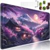 for TCG Playmat with Waterproof Storage Bag and 6 Dice, Non-Slip Rubber Base for MTG Playmat with Zones, 24 x 14 inches Trading Card Game Mat Board Game Desk Mat, Cherry Blossom Moonlit Village view 1