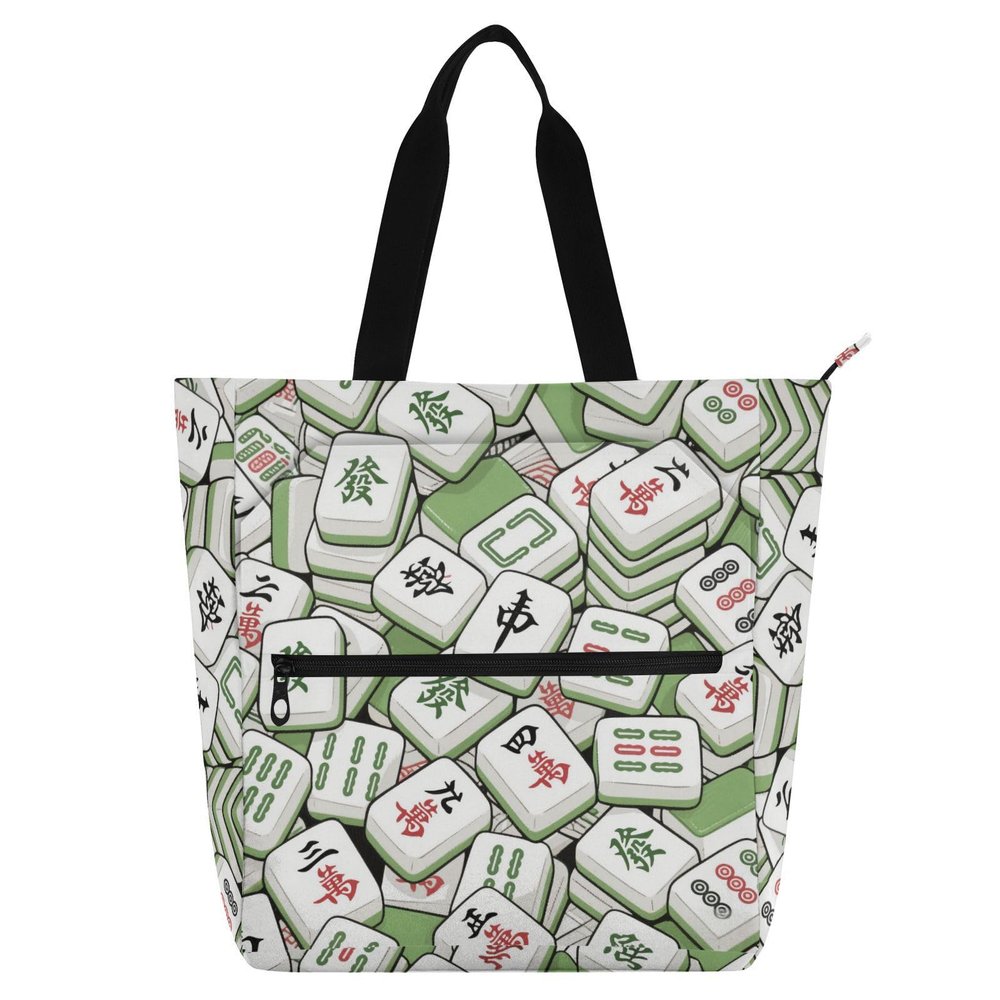Amooorous Decorative Kids Tote Bags for Kids Women Men, Mahjong Chinese Green Water-resistant Teacher Tote Bags Handbags with Inner Pockets for School Shopping Grocery Rainbow para guardar libros