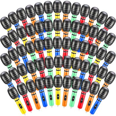 60 Pieces Inflatable Microphones Large Blow up Microphone Assorted Colors Inflatable Microphone Pretend Microphones Inflates Plastic Toy Props for Christmas Birthday Musical Concert Party Supplies