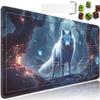 for TCG Playmat with Waterproof Storage Bag and 6 Dice, Non-Slip Rubber Base for MTG Playmat with Zones, 24 x 14 inches Trading Card Game Mat Board Game Desk Mat, Glowing Wolf Pattern view 1
