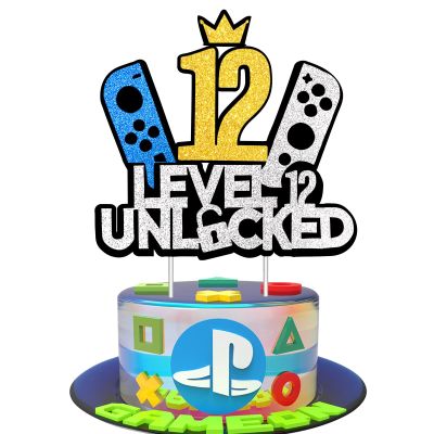 12th Birthday Video Game Cake Topper - Glittery Game Controller Picks for Epic Gaming Party Decor | 1PC Happy 12 Years Cake Decoration Supplies (gold 12)