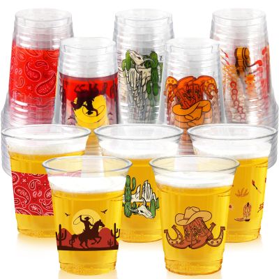 100Pcs Western Cowboy Plastic Cups,12 OZ Disposable Cowboy Themed Drinking Cups for Western Themed Parties, Tailgate Events,Wedding Birthday Party Supplies Decorations Favors