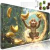 for TCG Playmat with Waterproof Storage Bag and 6 Dice, Non-Slip Rubber Base for MTG Playmat with Zones, 24 x 14 inches Trading Card Game Mat Board Game Desk Mat, Monkey Playing with Bananas view 1
