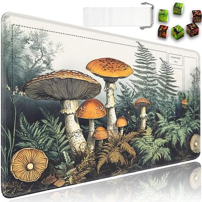 for TCG Playmat with Waterproof Storage Bag and 6 Dice, Non-Slip Rubber Base for MTG Playmat with Zones, 24 x 14 inches Trading Card Game Mat Board Game Desk Mat, Lion Couple Pattern
