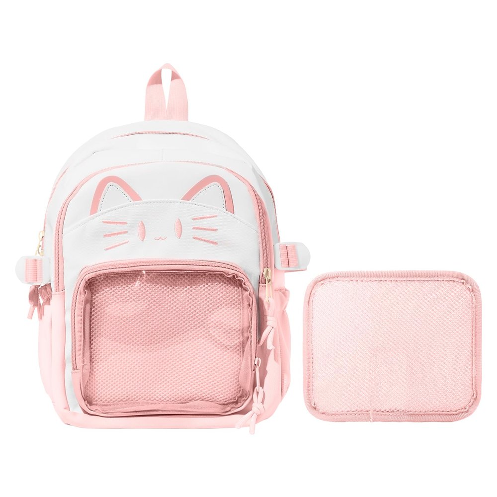 ZingZaak Kawaii Cat Ita Bag,Pin Purse,Pin Display Backpack Bag with Insert,For Daily Use and Cosplay,Gift for girls(pink-white, Small)