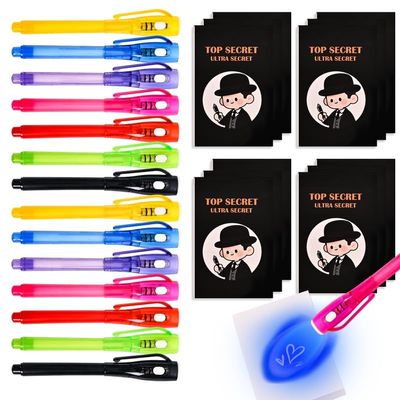 EODVICS 14 Pack Invisible Ink Pens for Kids Ages 3+ with 14 Detective Notebooks Spy Pen Set with UV Light, Classroom Prizes, Birthday Party Favors