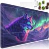 for TCG Playmat with Waterproof Storage Bag and 6 Dice, Non-Slip Rubber Base for MTG Playmat with Zones, 24 x 14 inches Trading Card Game Mat Board Game Desk Mat, Wolf Warrior Pattern view 1