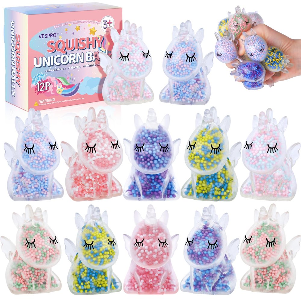 12 Pack Fidget Stress Balls for Kids Adults, Stress Relief Stress Ball, Bulk Squishy Squeeze Ball Set and Birthday Party Favors
