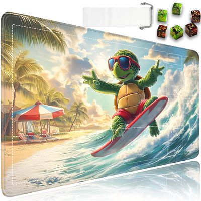 for TCG Playmat with Waterproof Storage Bag and 6 Dice, Non-Slip Rubber Base for MTG Playmat with Zones, 24 x 14 inches Trading Card Game Mat Board Game Desk Mat, Abandoned Van on The Beach