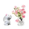 2PCS Mini Smell The Fragrant Rabbit & Pink Peach Blossom Flower Vase Ornaments  Handmade Resin Miniature Vases for Dollhouse, Fairy Garden, Micro Landscape Decor, DIY Craft & Table Centerpiece view 1