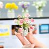 2PCS Mini Smell The Fragrant Rabbit & Pink Peach Blossom Flower Vase Ornaments  Handmade Resin Miniature Vases for Dollhouse, Fairy Garden, Micro Landscape Decor, DIY Craft & Table Centerpiece view 2
