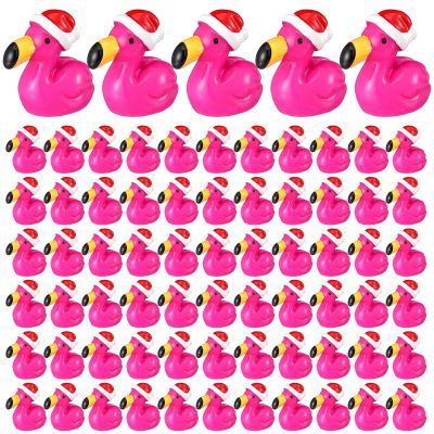 100 Pcs Christmas Mini Resin Decor Christmas Resin Flamingos Ducks with Santa Hat Mini Flamingo Figurine Tiny Animals Set for DIY Craft Dollhouse Micro Landscape Aquarium Ornaments Party Gifts